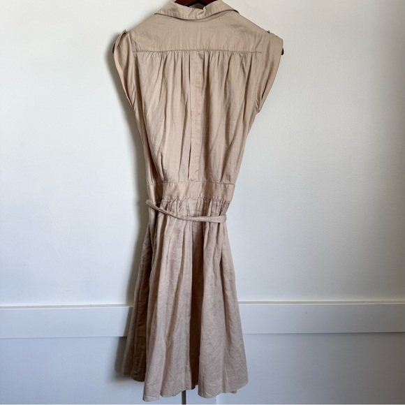 Zara Safari Style Dress W M Tan button up belted collared cap sleeve rare style - Picture 6 of 12